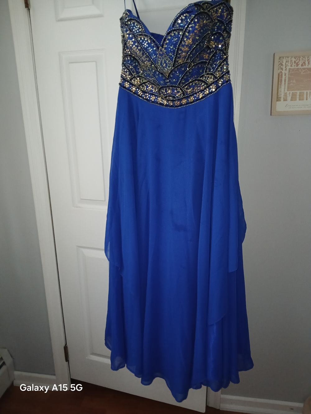 Beaded Strapless Royal Blue Prom Gown